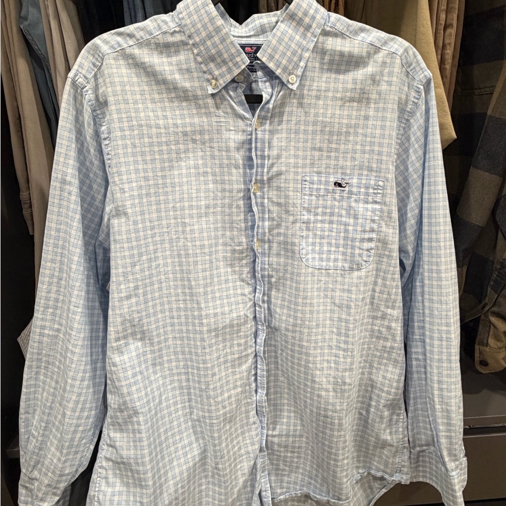 Vineyard Vines Men's Light Blue Gingham Shirt